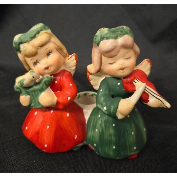Vintage Commodore Christmas Angels Sister Girls Candle Holder - Picture 1 of 7